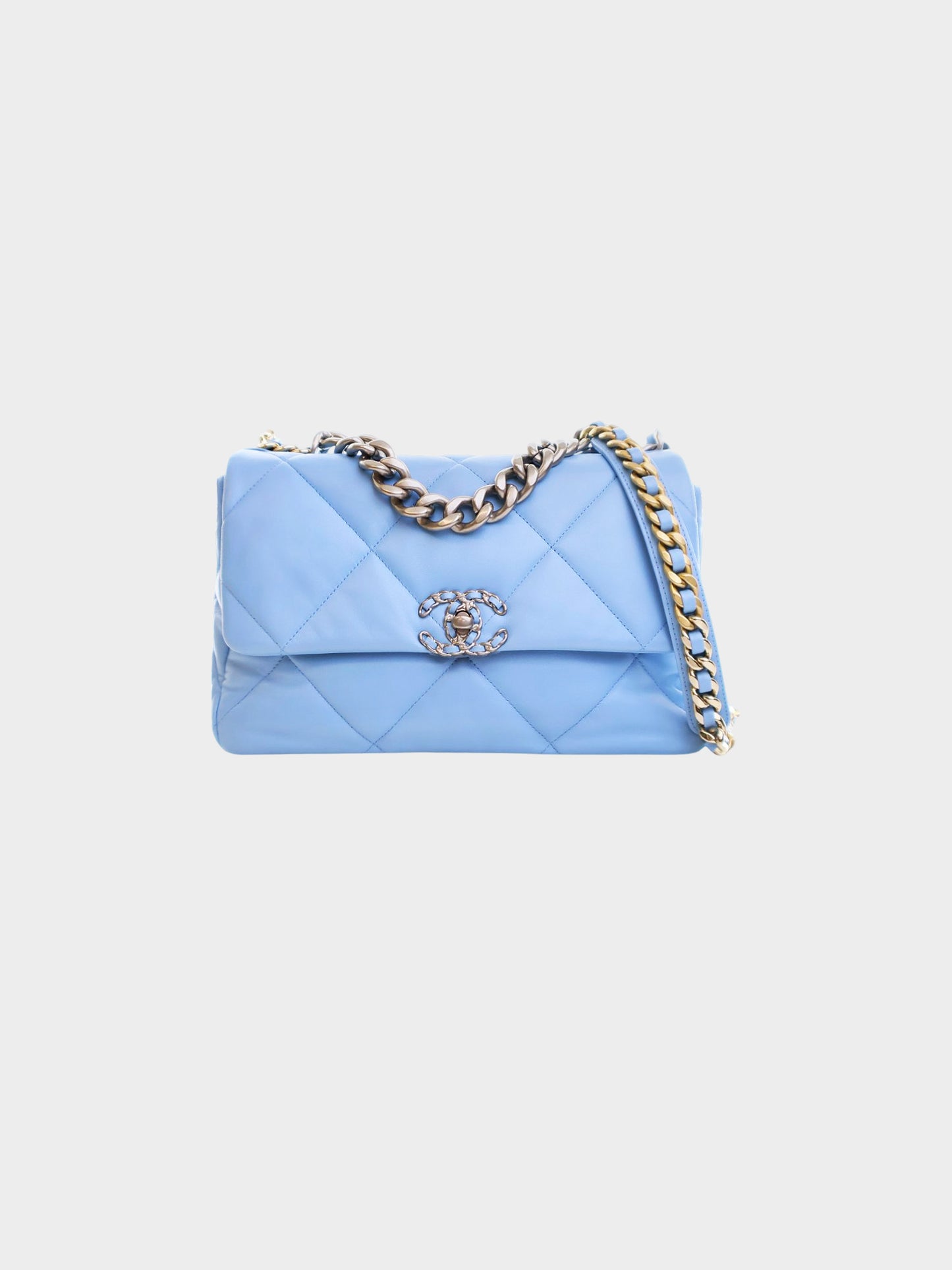 Chanel SS 2022 19' Blue Lambskin Quilted Large Flap Bag
