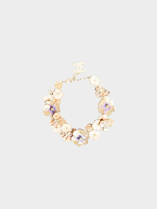 Chanel Cruise 2013 Pastel Multicolor Enamel Camellia Flower Metal Necklace