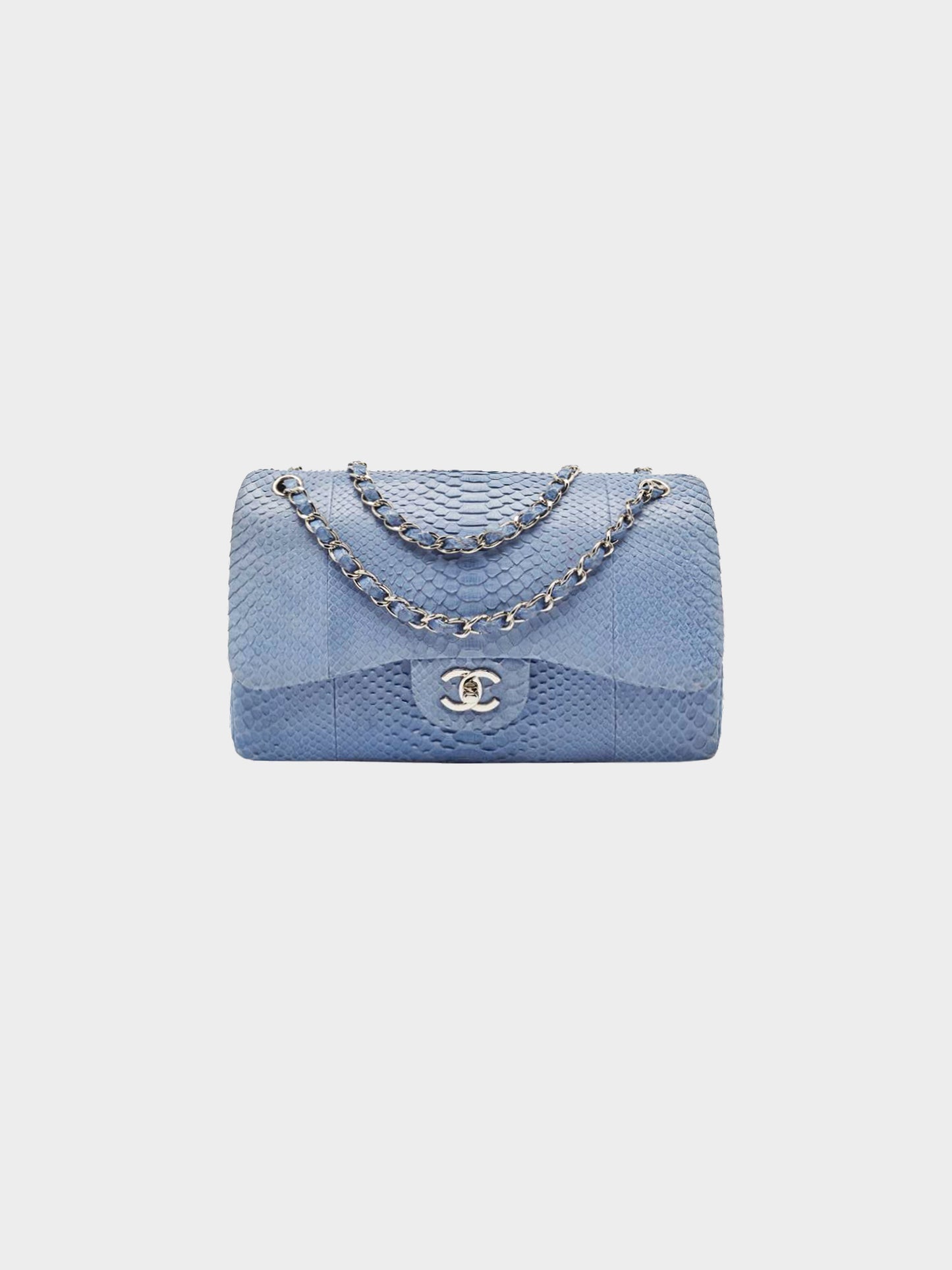 Chanel 2013-2014 Powder Blue Python Leather Jumbo Classic Double Flap Bag