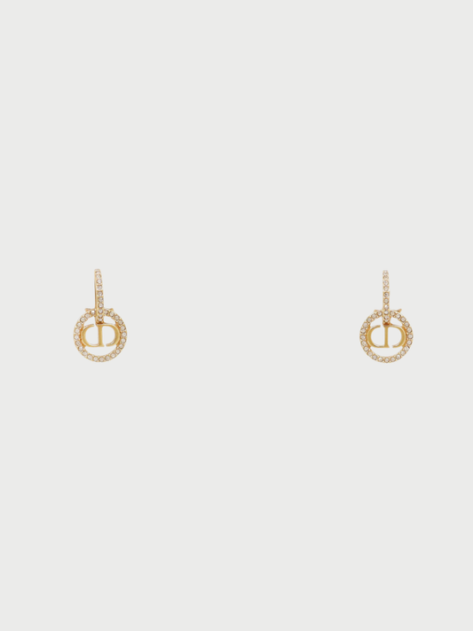 Christian Dior 2000s Gold Plated Metal Rhinestone CD Earrings