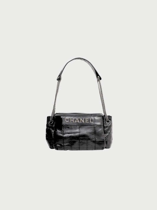 Chanel 2007 Black Caviar Leather Choco Bar Chain One-Shoulder Bag
