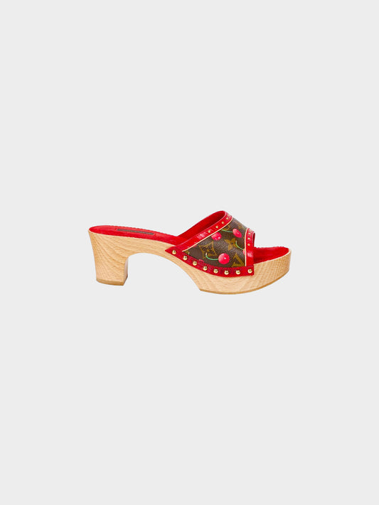 Louis Vuitton 2005 Takashi Murakami Cherry Print Wooden Clogs