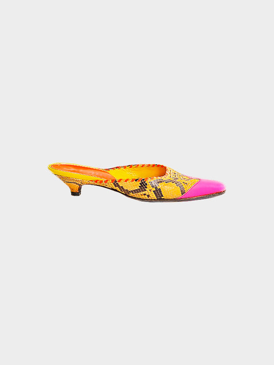 Miu Miu SS 1999 Python Neon Heeled Mules