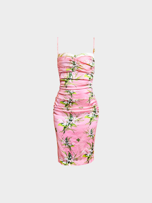 Roberto Cavalli 2010s Pink Floral Ruched Dress