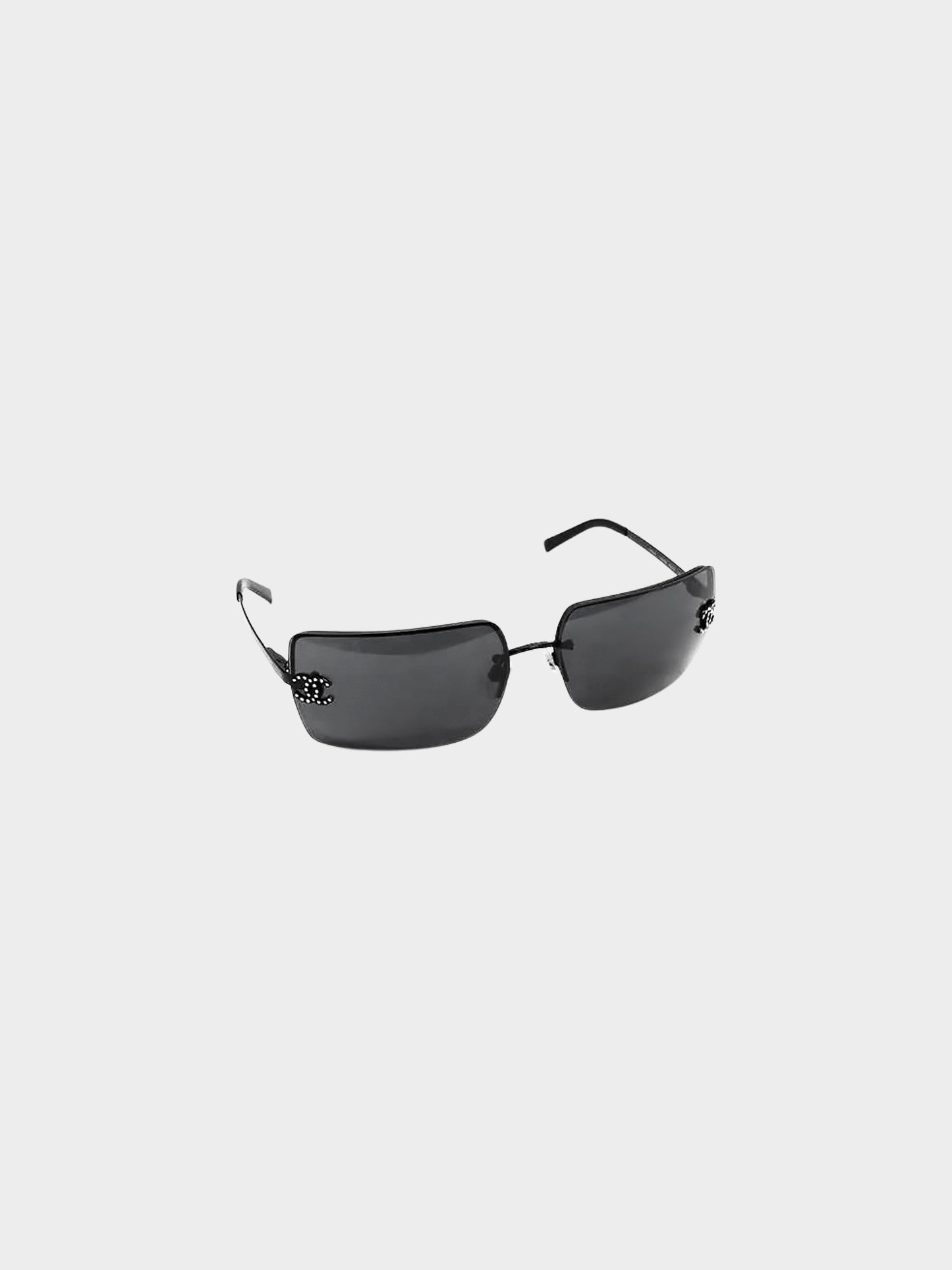 Chanel 2000s Black Rimless CC and Rhinestones Sunglasses