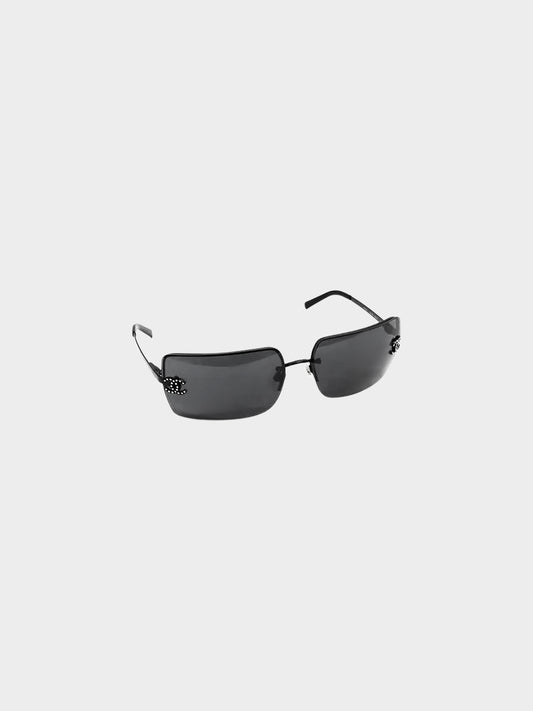 Chanel 2000s Black Rimless CC and Rhinestones Sunglasses