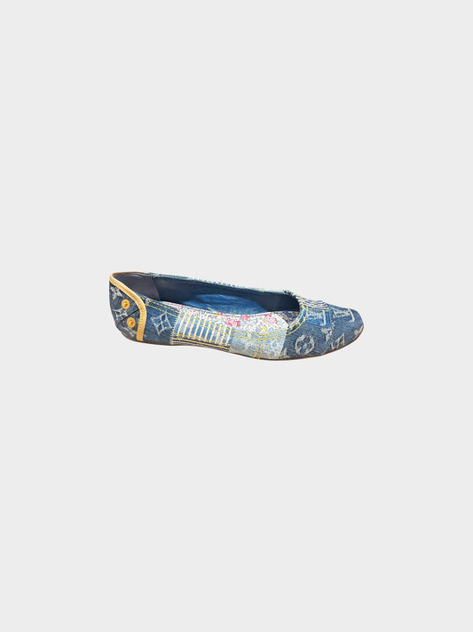Louis Vuitton 2007 Denim Patchwork Monogram Ballet Flats