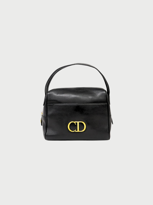 Christian Dior 2000s Black Leather CD Logo Handbag