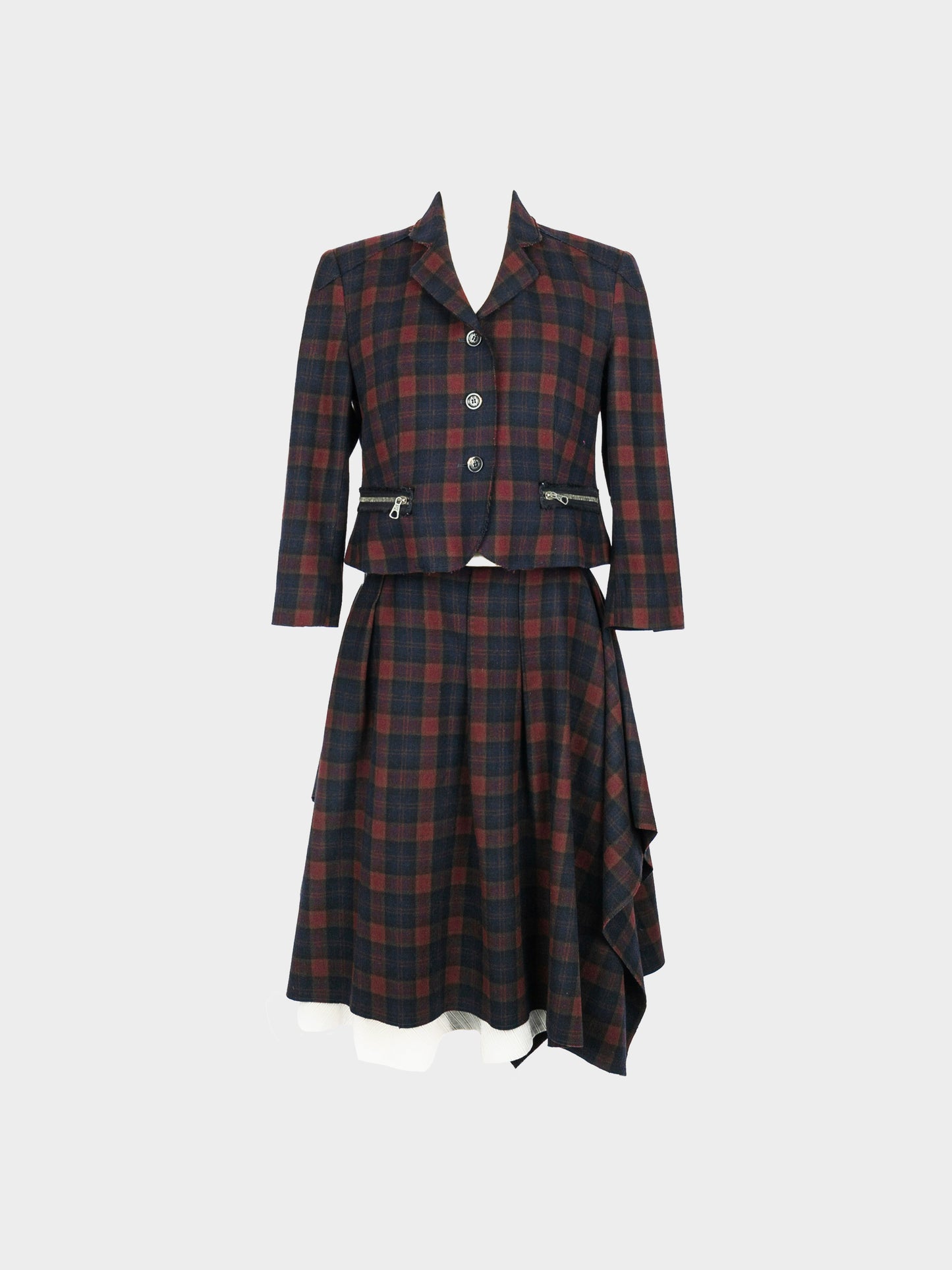 Alexander McQueen 2000s Black and Red Plaid Jacket and Skirt Set