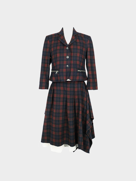 Alexander McQueen 2000s Black and Red Plaid Jacket and Skirt Set