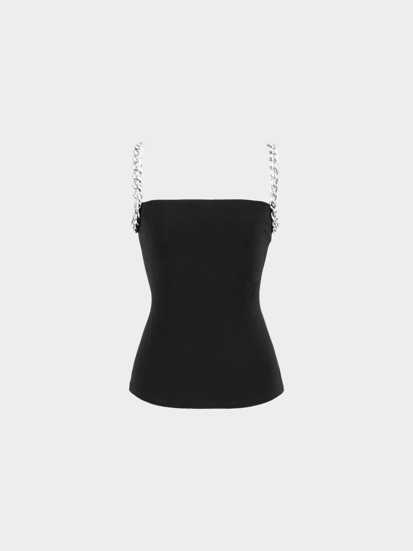 Paco Rabanne 2010s Black and Silver Chain Link Strap Cami Top
