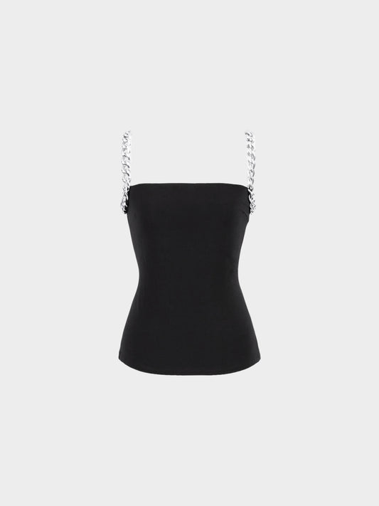 Paco Rabanne 2010s Black and Silver Chain Link Strap Cami Top