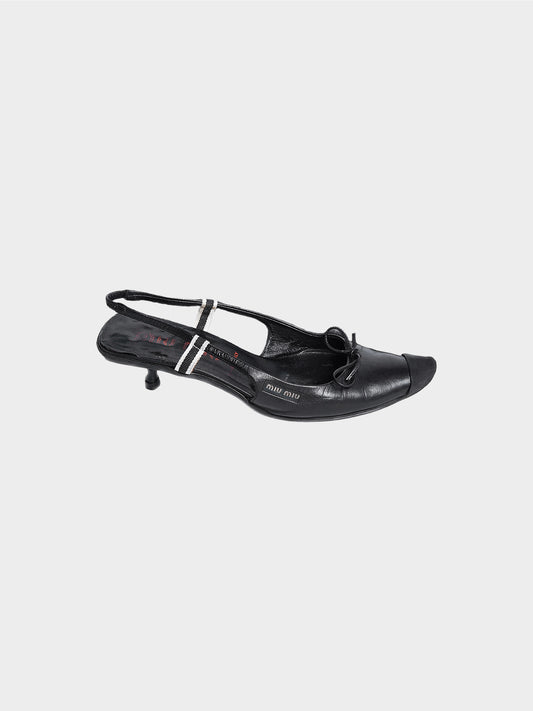 Miu Miu SS 2000 Black Leather Kitten Heels with Bow