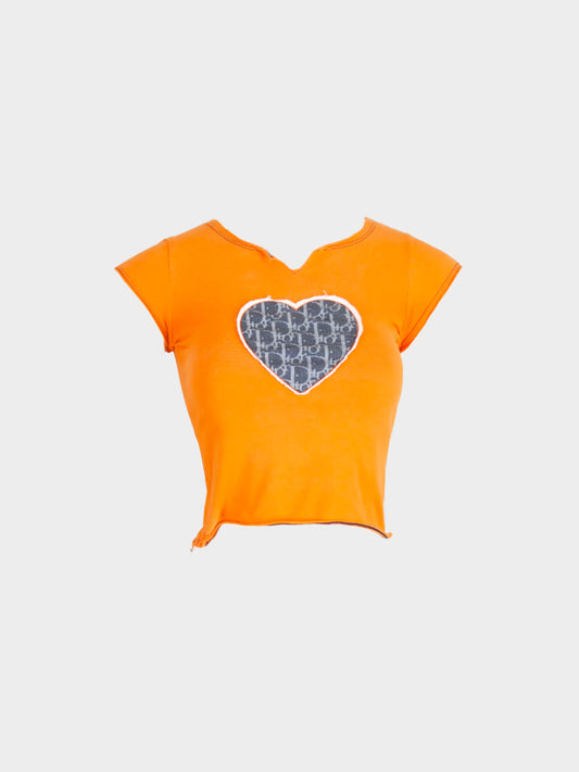 Christian Dior 2000s Orange Trotter Heart Cropped Top