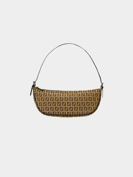 Fendi 1990s Brown Monogram Zucchino Boat Bag