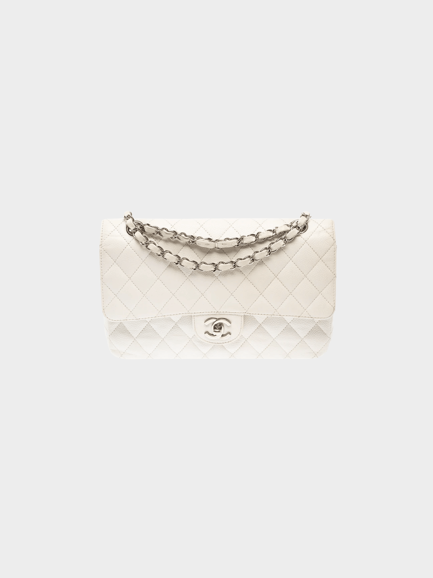 Chanel 2008 White Caviar Leather Medium Double Flap Bag