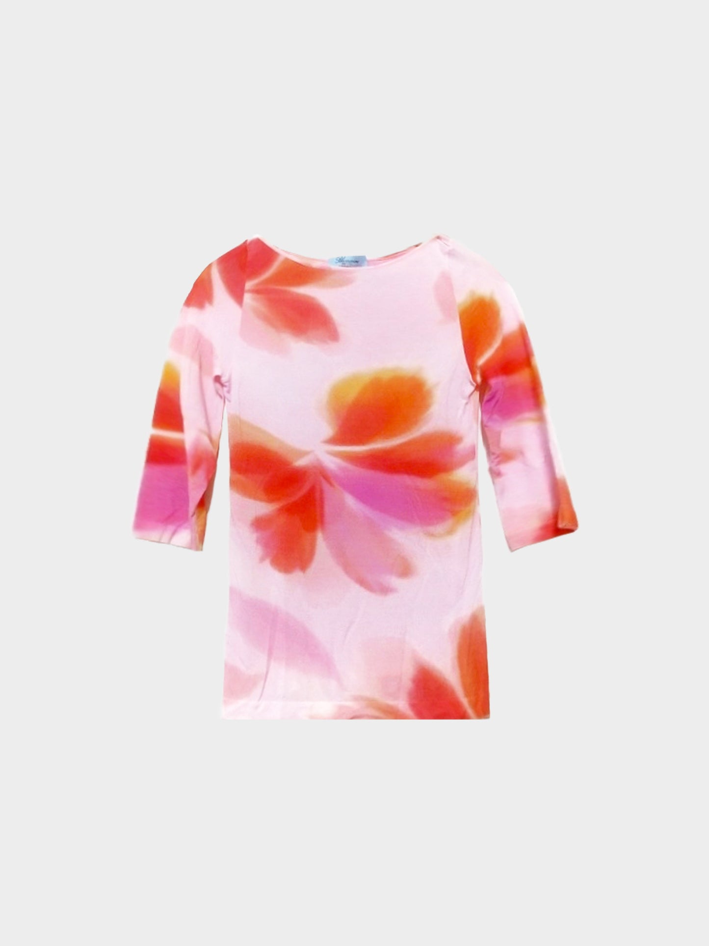 Blumarine 2000s Pink and Red 'Cut and Sew' Three-fourth Sleeve Top