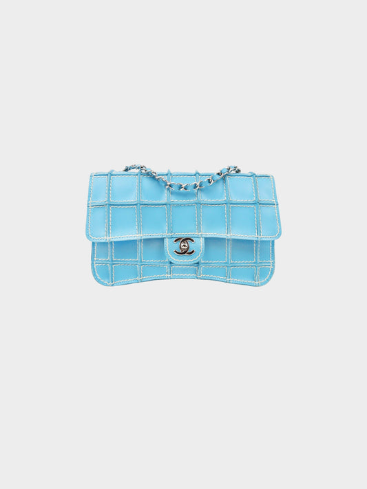Chanel 2002-2003 Blue Lambskin Square Wild Stitch Flap