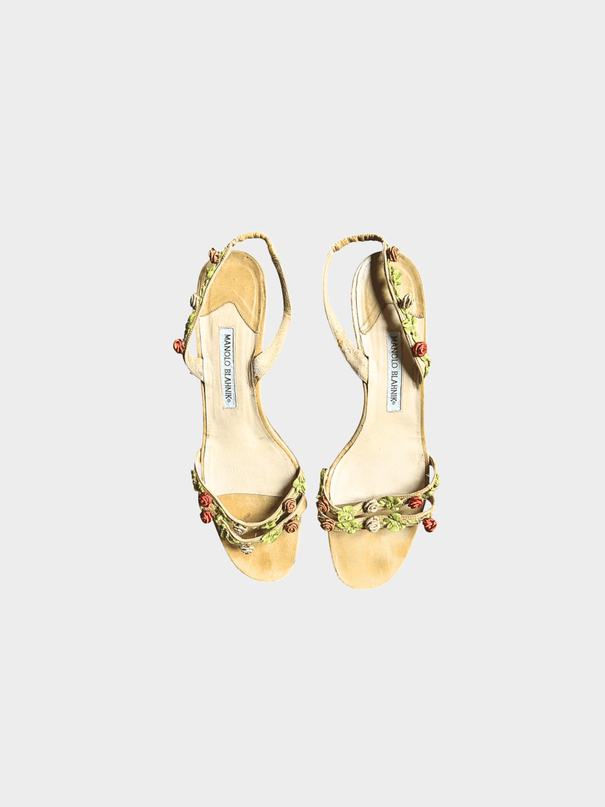 Manolo Blahnik 2000s Beige Floral Sandals