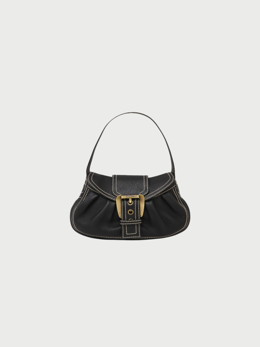Celine 2000s Black Leather Logo Hardware One-Shoulder Bag