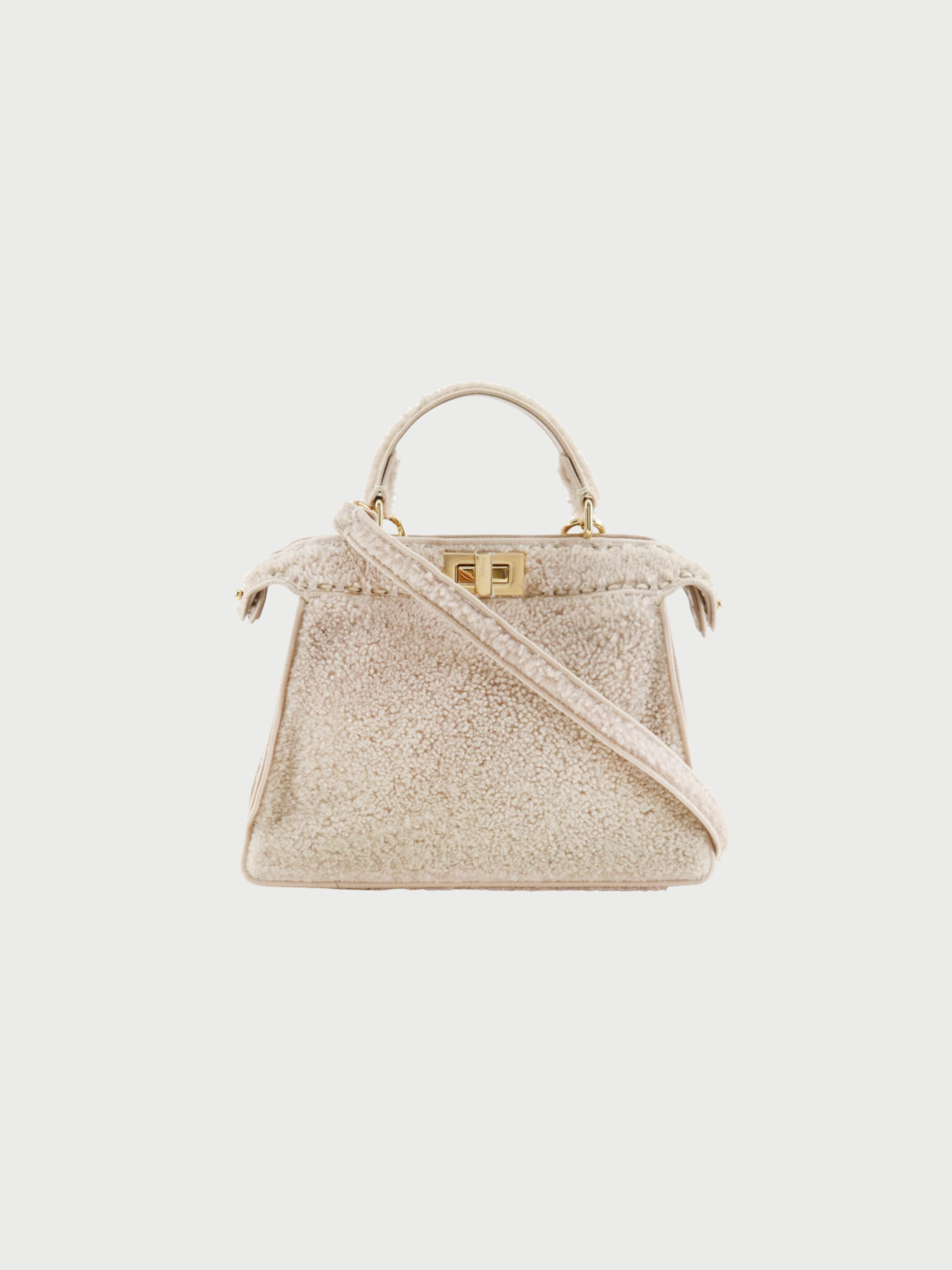 Fendi 2010s Pink Beige Shearling Peekaboo 2Way Handbag