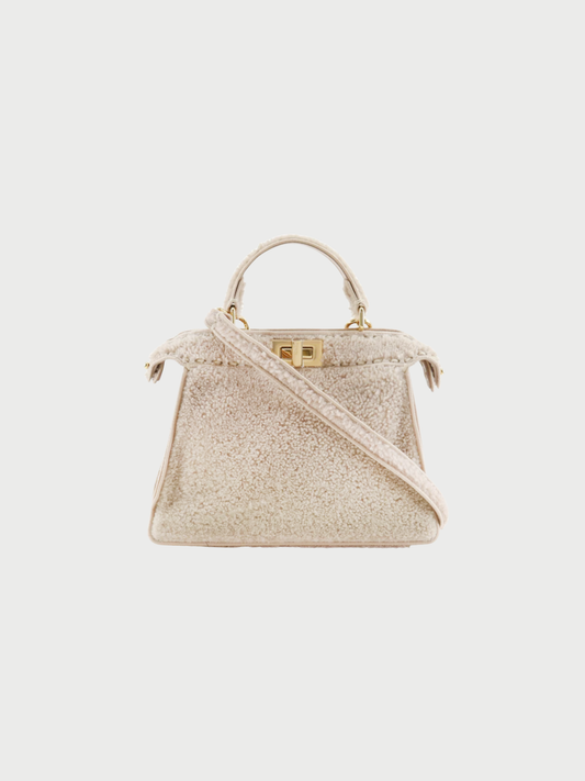 Fendi 2010s Pink Beige Shearling Peekaboo 2Way Handbag