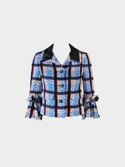 Chanel SS 2009 Multicolored Cotton and Tweed Check Pattern Jacket