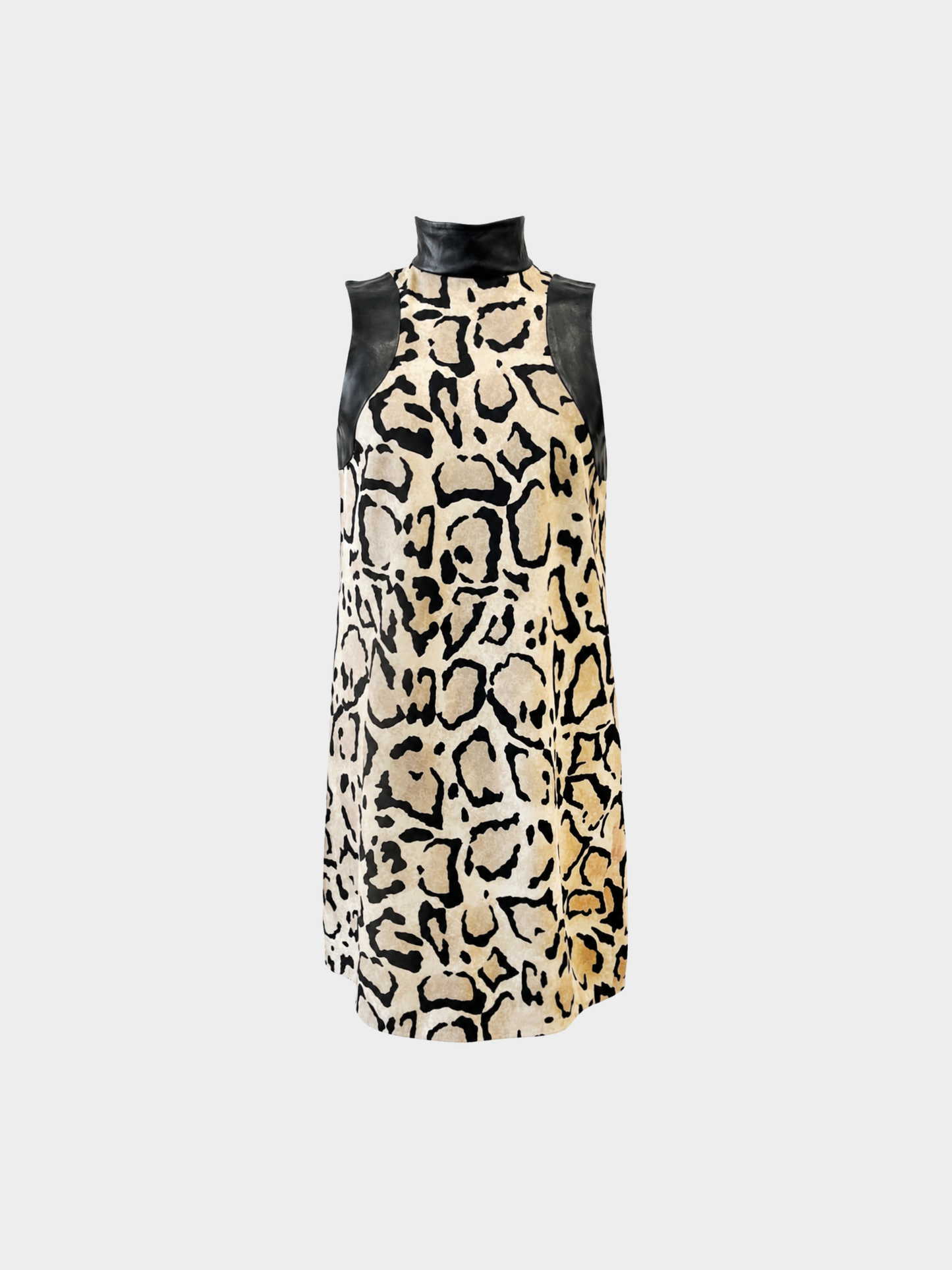 Gucci 2020s Leopard Silk Leather Trim Mini Dress