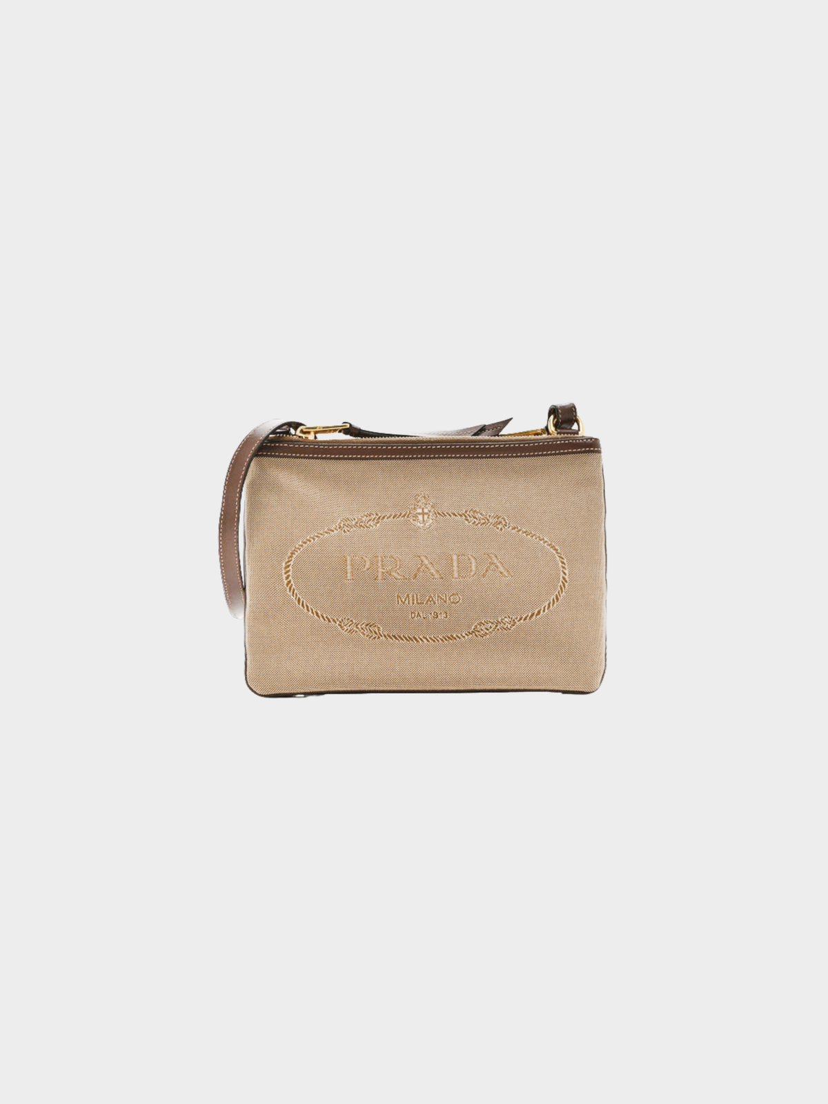 Prada 2010s Beige Brown Jacquard Logo Flat Crossbody Bag