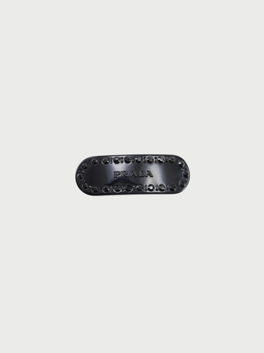 Prada 2020s Black Plastic Logo Bijou Barrette