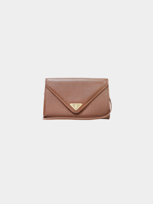 Yves Saint Laurent 2000s Brown Leather Logo Hardware Shoulder Bag