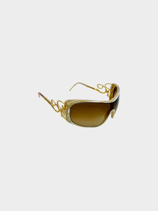 Roberto Cavalli 2000s Beige and Brown RC303 ADMETA Shield Sunglasses