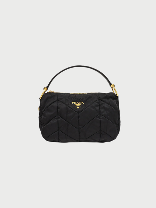 Prada 2000s Black Nylon Leather Logo Hardware One Shoulder Bag