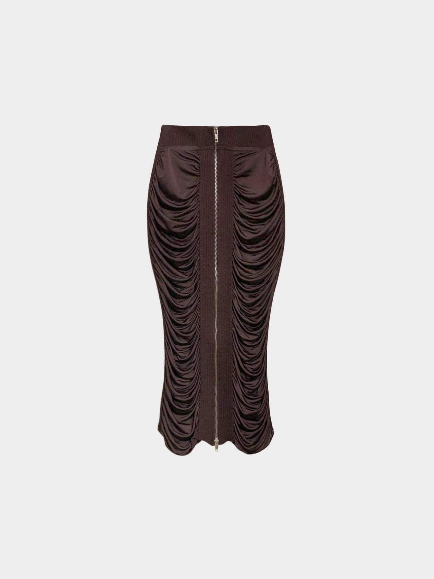 Jean Paul Gaultier 2000s Brown Shirred Fitted Long Skirt