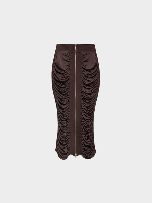 Jean Paul Gaultier 2000s Brown Shirred Fitted Long Skirt