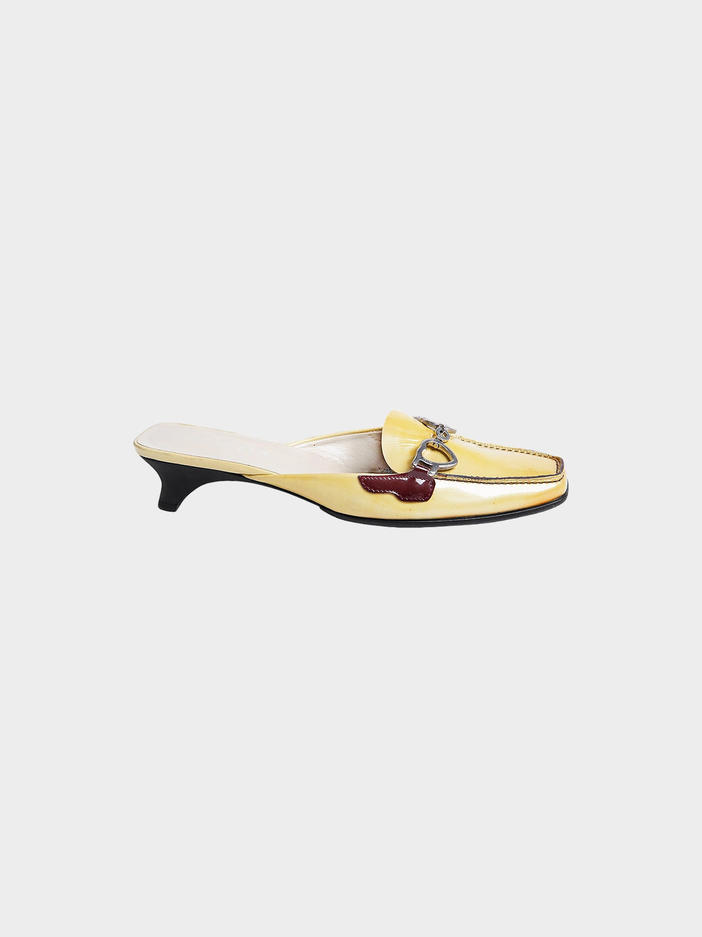 Prada SS 2000 Beige Patent Leather Heart Chain Mules⁣
