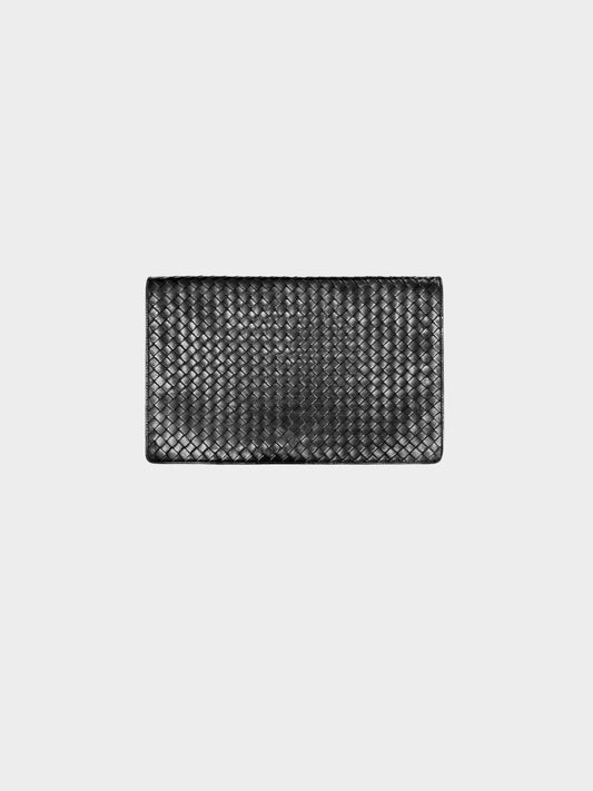 Bottega Veneta 1980s Black Intrecciato Leather Oversized Clutch Bag