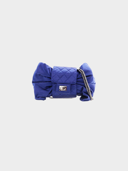 Chanel 2008-2009 Blue Satin Evening Bow Bag