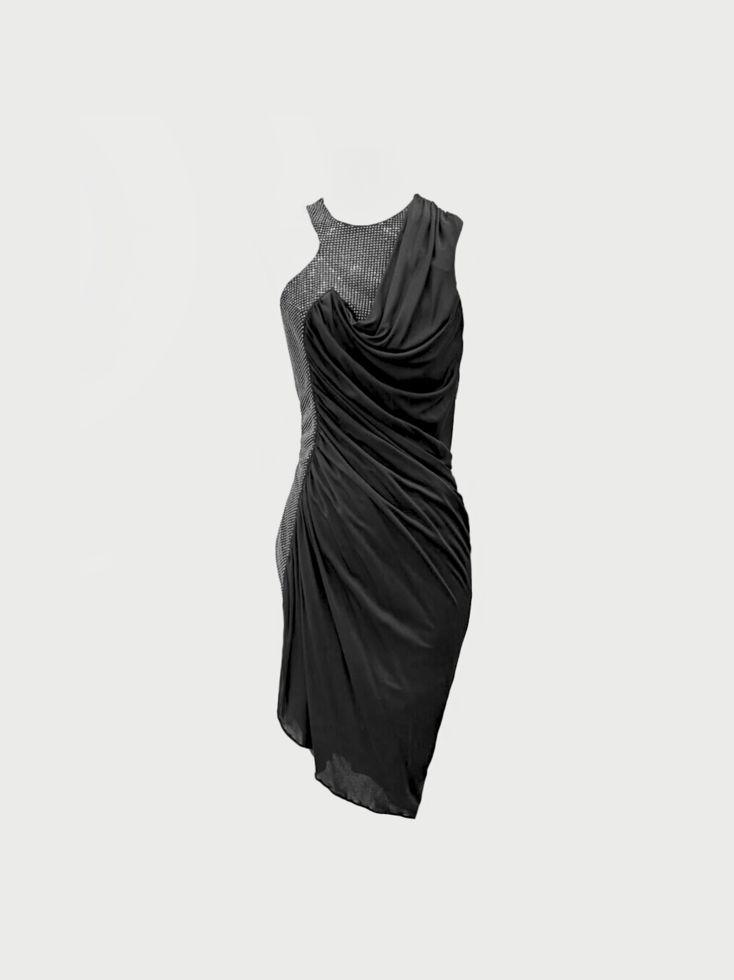 Roberto Cavalli 2000s Black Crystal Studded Jersey Dress