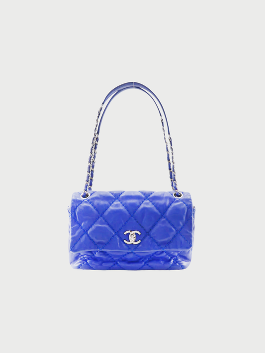 Chanel 2012 Blue Lambskin Wild Stitch Chain Shoulder Bag