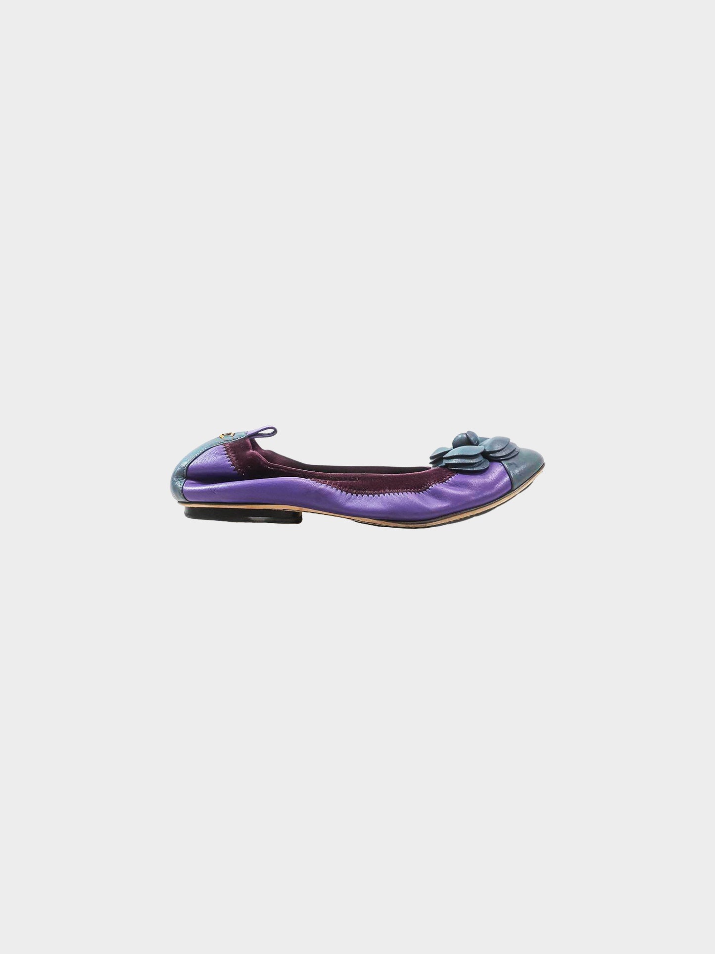 Chanel 2000s Purple and Blue Leather Camellia Ballet Flats