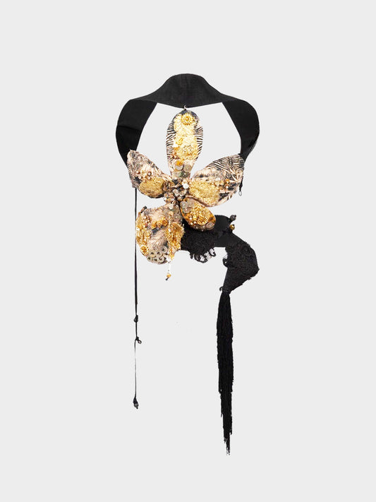 Reinhard Luthier 1980s Black and Gold "Double Flower" Top