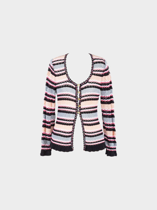 Christian Lacroix 1990s Multicolor Stripe Knitted Cardigan Top
