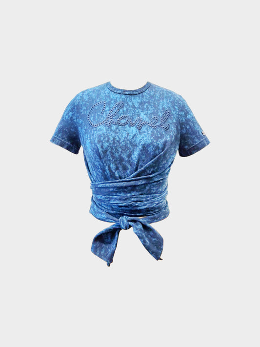 Chanel 2021 Blue Rope Logo Cotton Wrap T-shirt