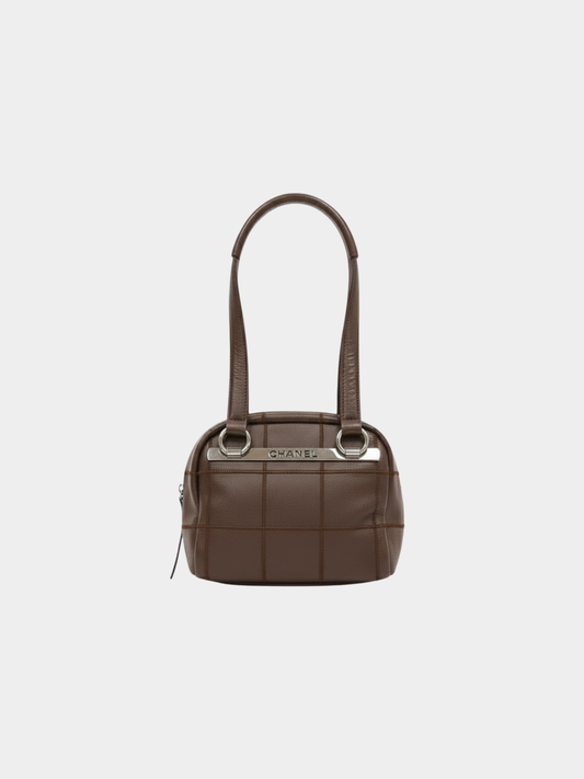Chanel 2000s Brown Caviar Leather Chocolate Bar Handbag