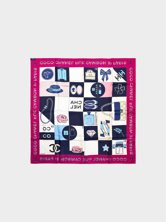 Chanel 2000s Rue Cambon Timeless CC Check Print Silk Scarf