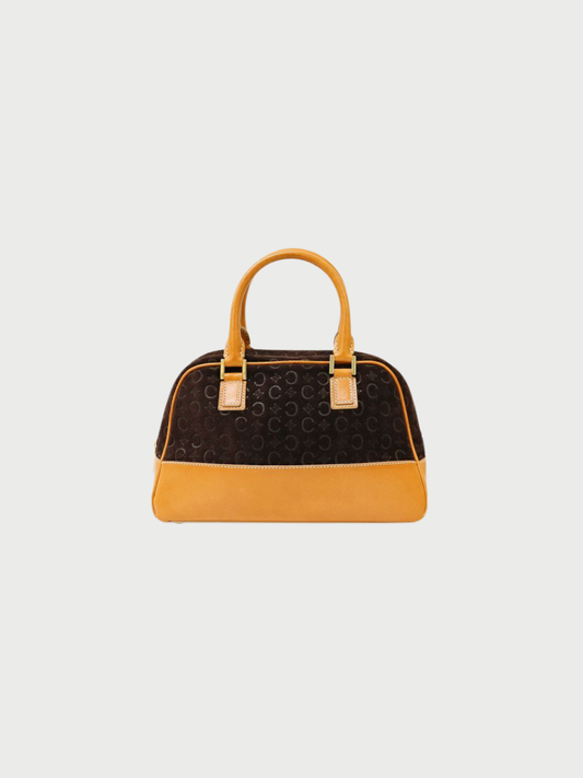 Celine 2000s Brown Suede Leather C-Macadam Top Handle Bag
