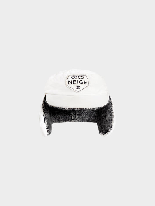 Chanel Late 2010s Rare White Coco Neige Sherpa Sample Trapper Hat
