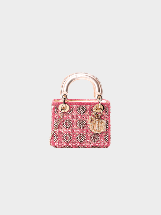 Christian Dior 2024 Pink Lady Dior Metallic Calfskin Satin Celestial Bead Embroidery Bag