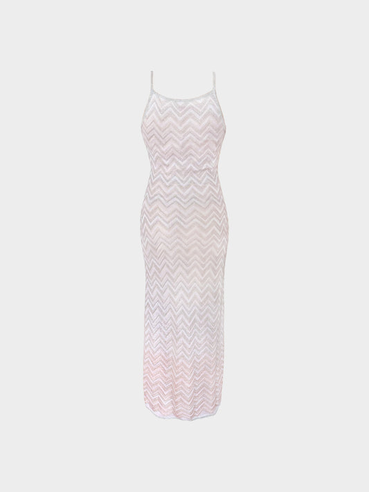 Missoni 2023 Silver and Light Pink Zigzag Print Maxi Dress